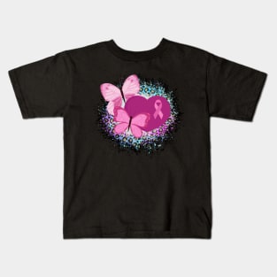 Breast Cancer Awareness Ribbon And Butterflies Kids T-Shirt